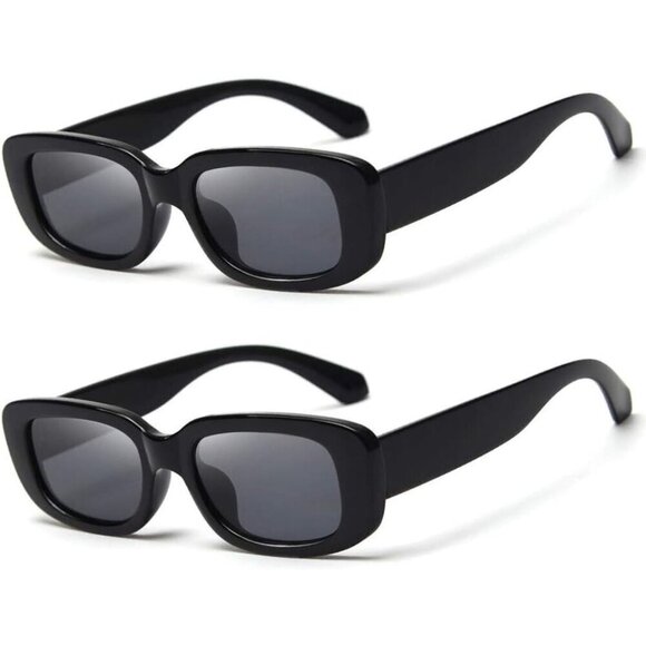 Accessories - Trendy Rectangle 2 Black Sunglasses Women Men Retro Square Fashion Shades